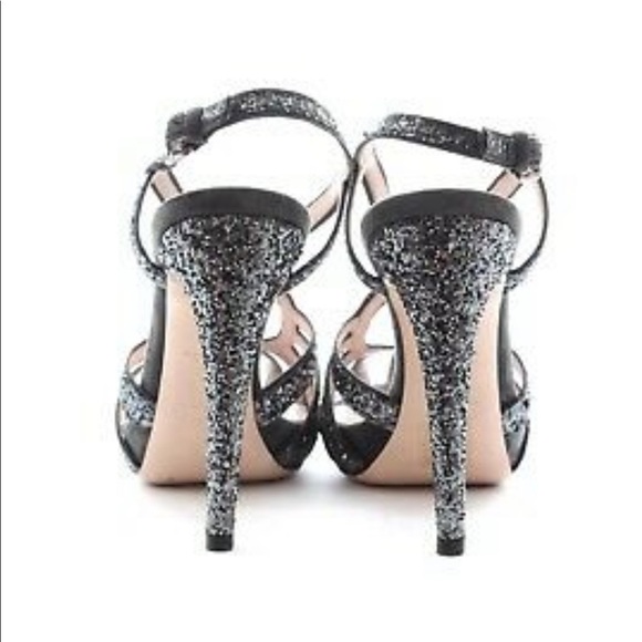Miu Miu Silver Glitter Strap Sandal Heels / Ardesia / MSRP $956 / Women’s 8.5 - Picture 5 of 16